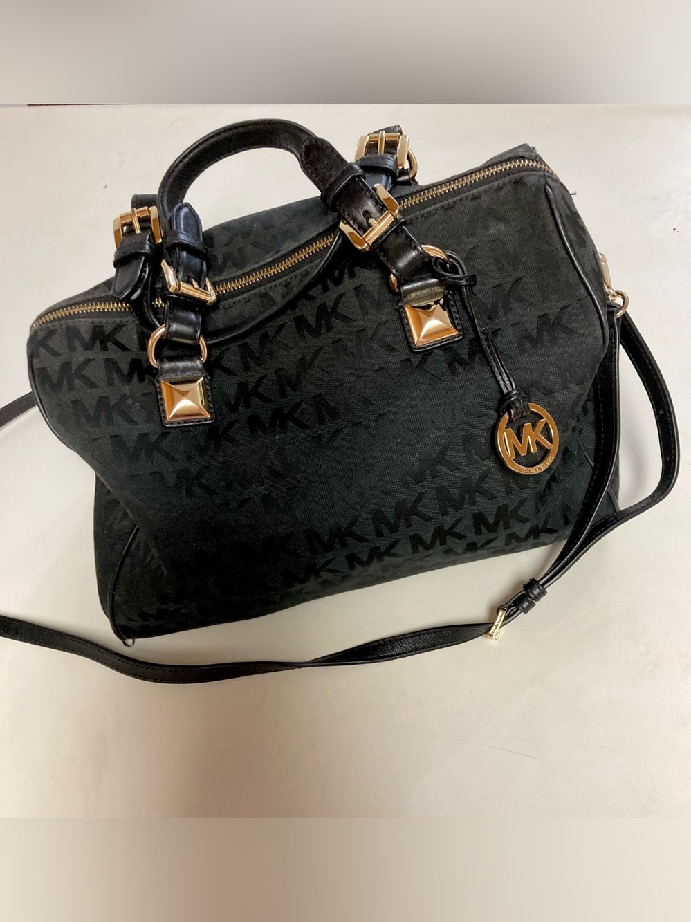 Michael Kors Black MK Canvas Satchel